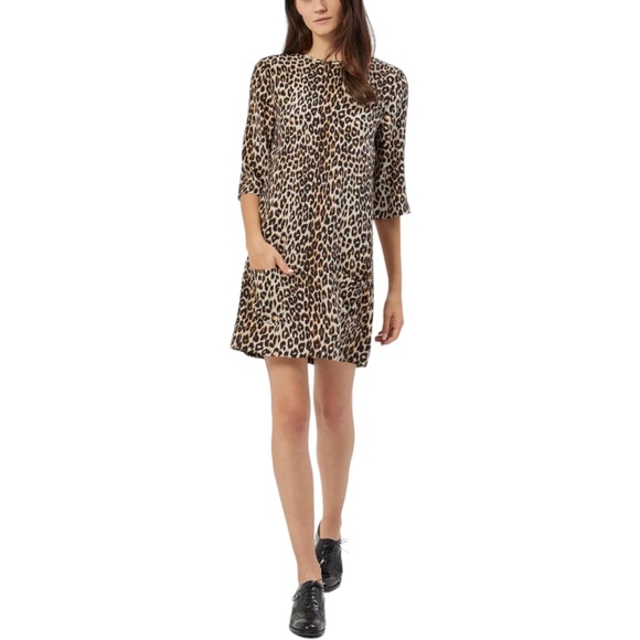 Equipment Silk Aubrey Dress Shift Leopard Print size Large Crew Neck Pockets - Picture 2 of 12